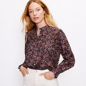 LOFT Floral Pintucked Ruffle Blouse - Red Raisin